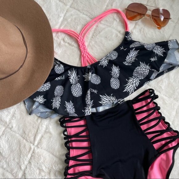 Victoria’s Secret PINK | Pineapple Racerback Flounce Bikini Top | Size Small - Picture 1 of 10